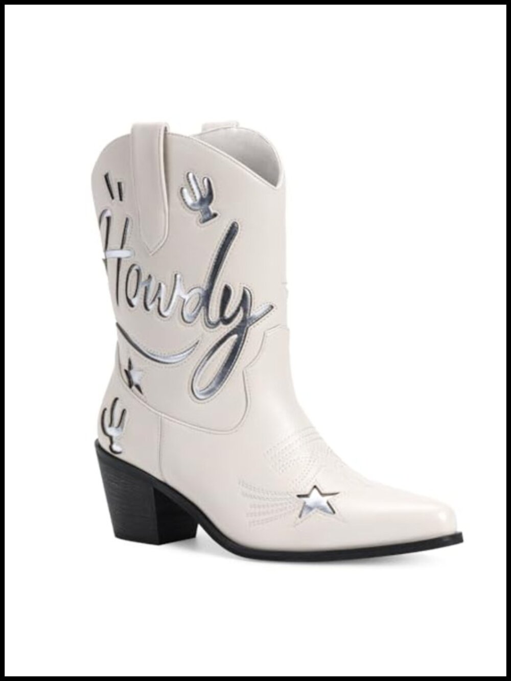 Faux Leather Ankle Cowboy Boots Pointed Toe Chunky Heel Western Booties